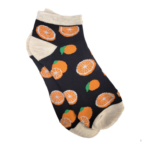 Orange Slices on a Black Ankle Socks (Adult Medium - Women's Shoe Sizes 5 - 10)