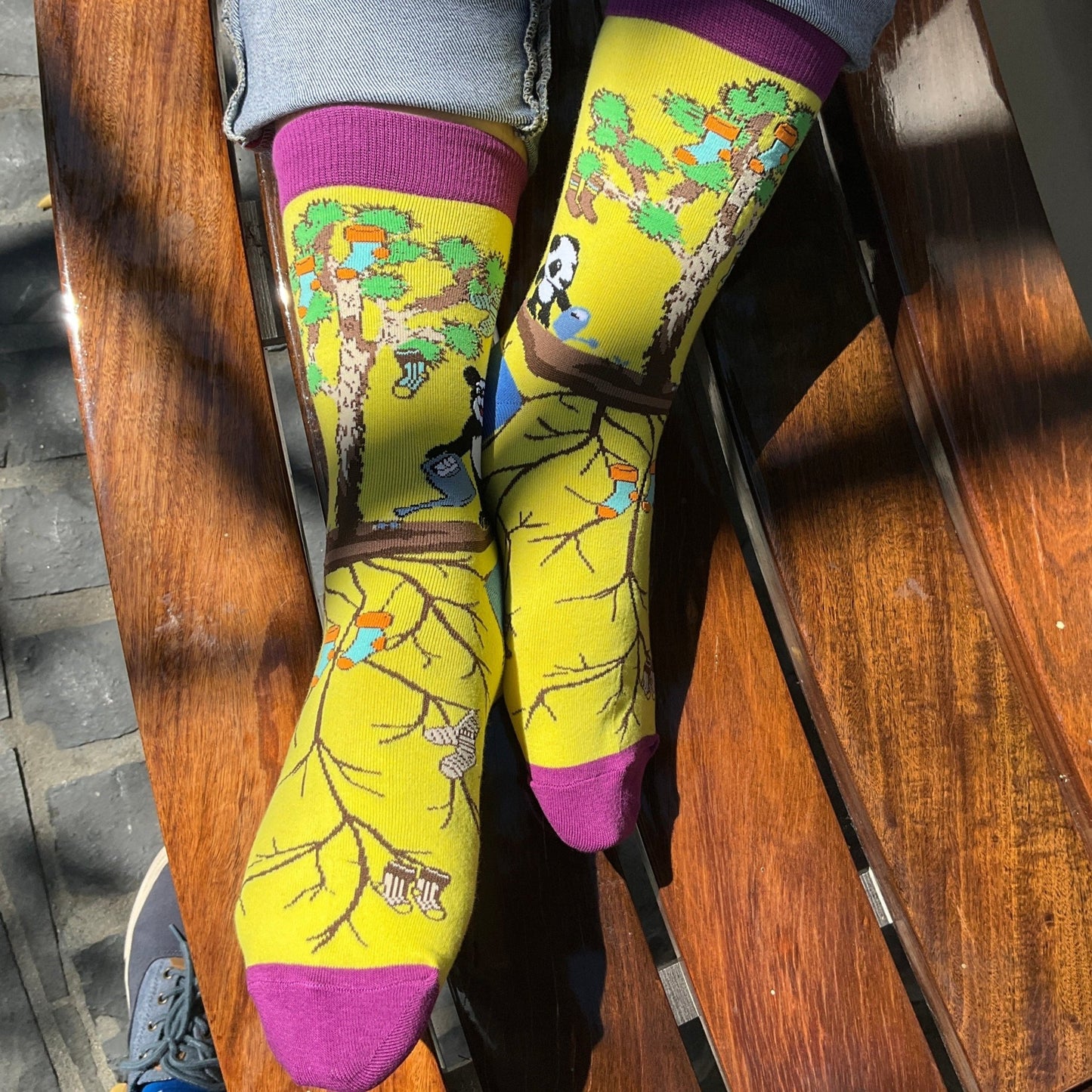 Pandas Watering the Sock Joshua Tree from the Sock Panda (Adult Medium - Women's Shoe Sizes 5 - 10)