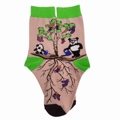 Pandas Watering the Sock Joshua Tree from the Sock Panda (Adult Small - Shoe Sizes 2 - 5)