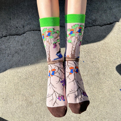 Pandas Watering the Sock Joshua Tree from the Sock Panda (Adult Small - Shoe Sizes 2 - 5)