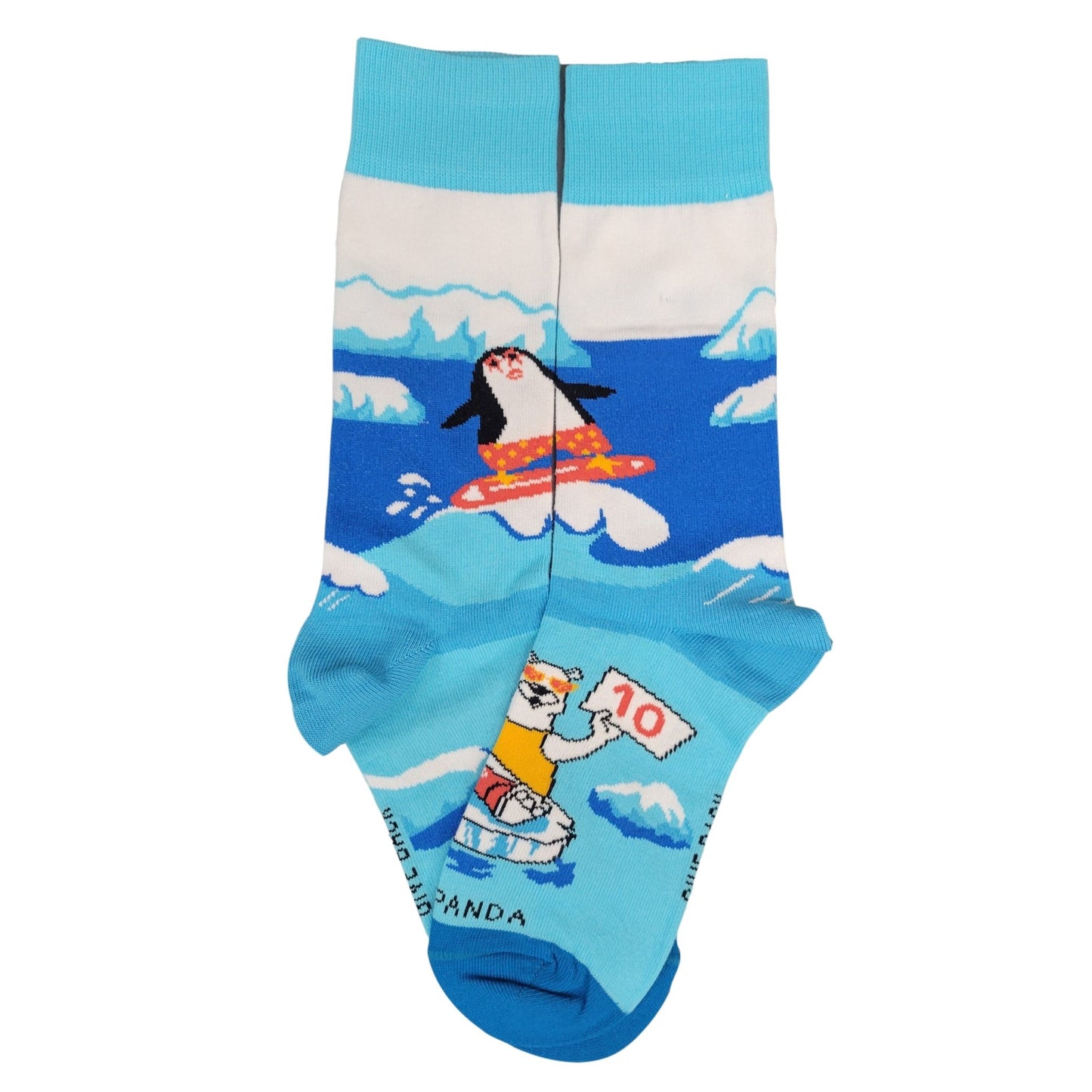 Penguin Surfing with a Cool Polar Bear Socks from the Sock Panda (Adult Small - Shoe Sizes 2 - 5)