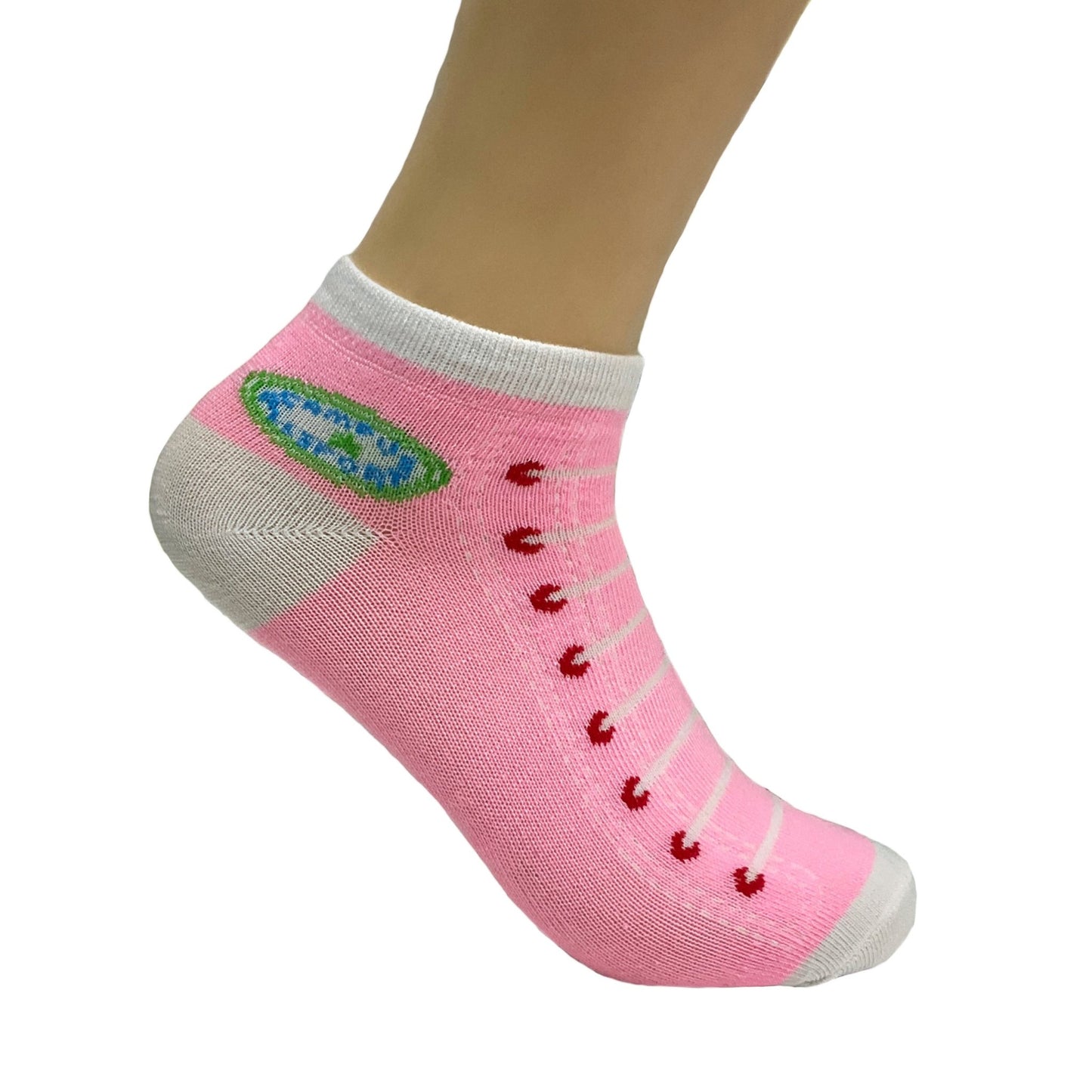 Pink Sneaker Pattern Ankle Socks (Adult Medium - Women's Shoe Sizes 5 - 10)