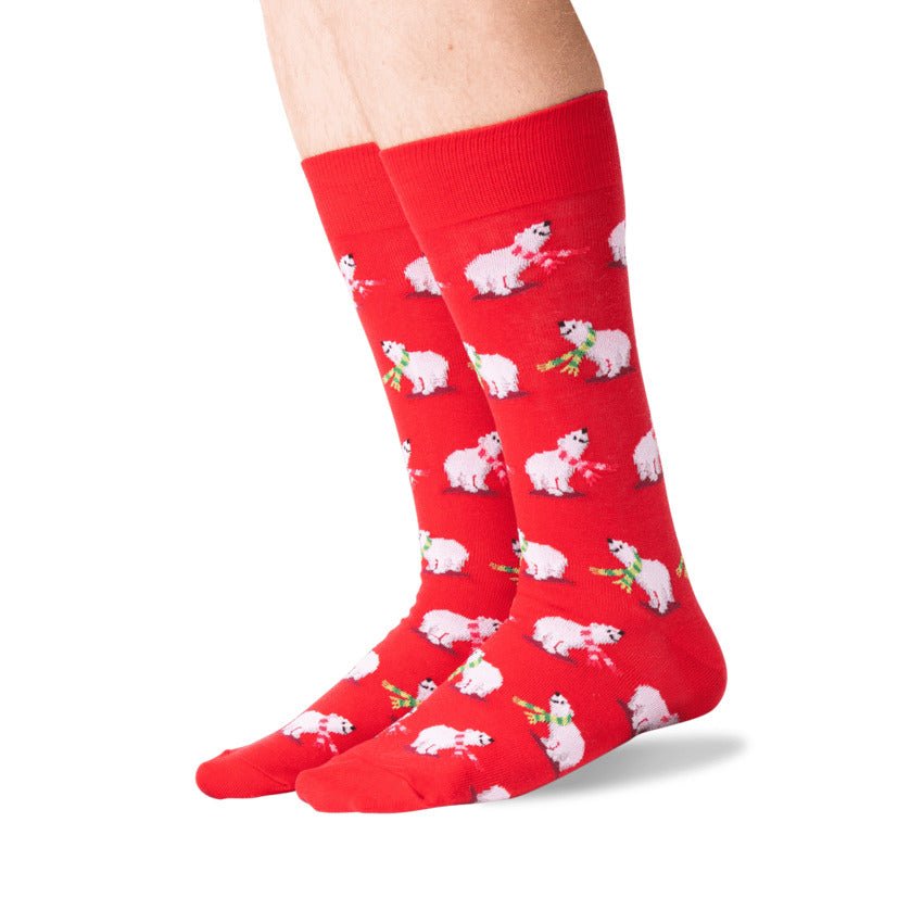 Polar Bear Festive Holiday Socks (Adult Large - Men's Shoe Sizes 8 - 12)