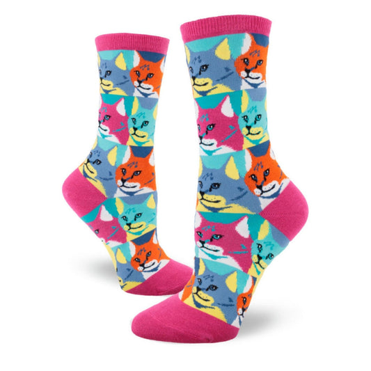 Pop Art Cats Crew Socks (Adult Medium - Women's Shoe Sizes 5 - 10)