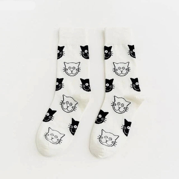 Black and White Cat Pattern Socks (Adult Medium)