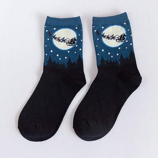 Santa Claus Riding by the Moon Socks (Adult Medium)