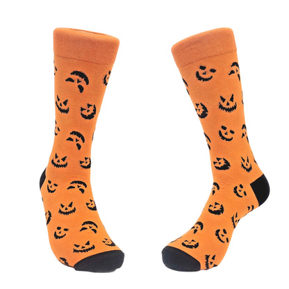 Pumpkin Face Patterned Socks (Adult Large - Men's Shoe Sizes 8 - 12)