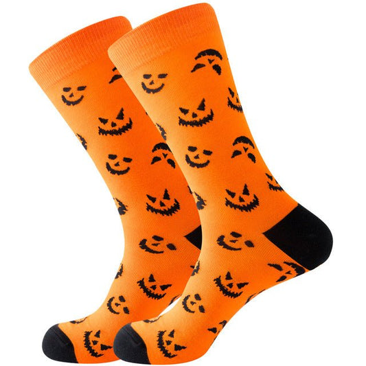 Pumpkin Face Patterned Socks (Adult Large - Men's Shoe Sizes 8 - 12)