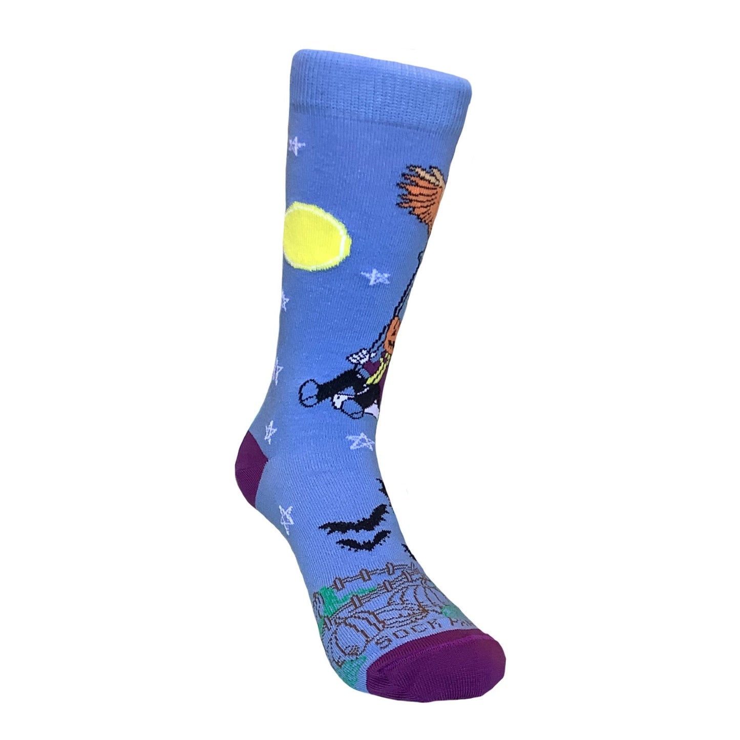 Pumpkin Head Swinging with an Owl by the Moon Socks (Adult Small - Shoe Sizes 2 - 5)