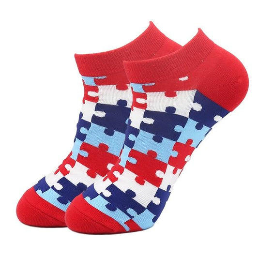 Puzzle Pattern Ankle Socks (Adult Large - Men's Shoe Sizes 8 - 12)