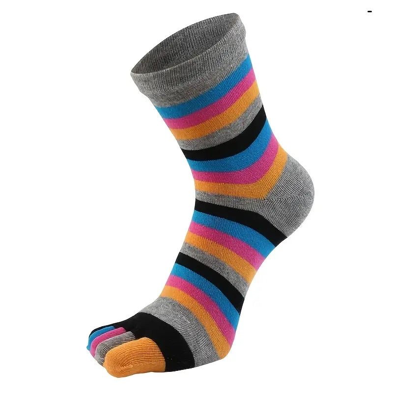 Rainbow Striped Pattern Toe Socks (Adult Medium - Women's Shoe Sizes 5 - 10) - Gray Accent