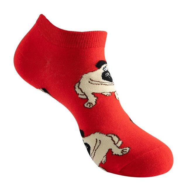 Red Pug Ankle Socks (Adult Medium - Women's Shoe Sizes 5 - 10)