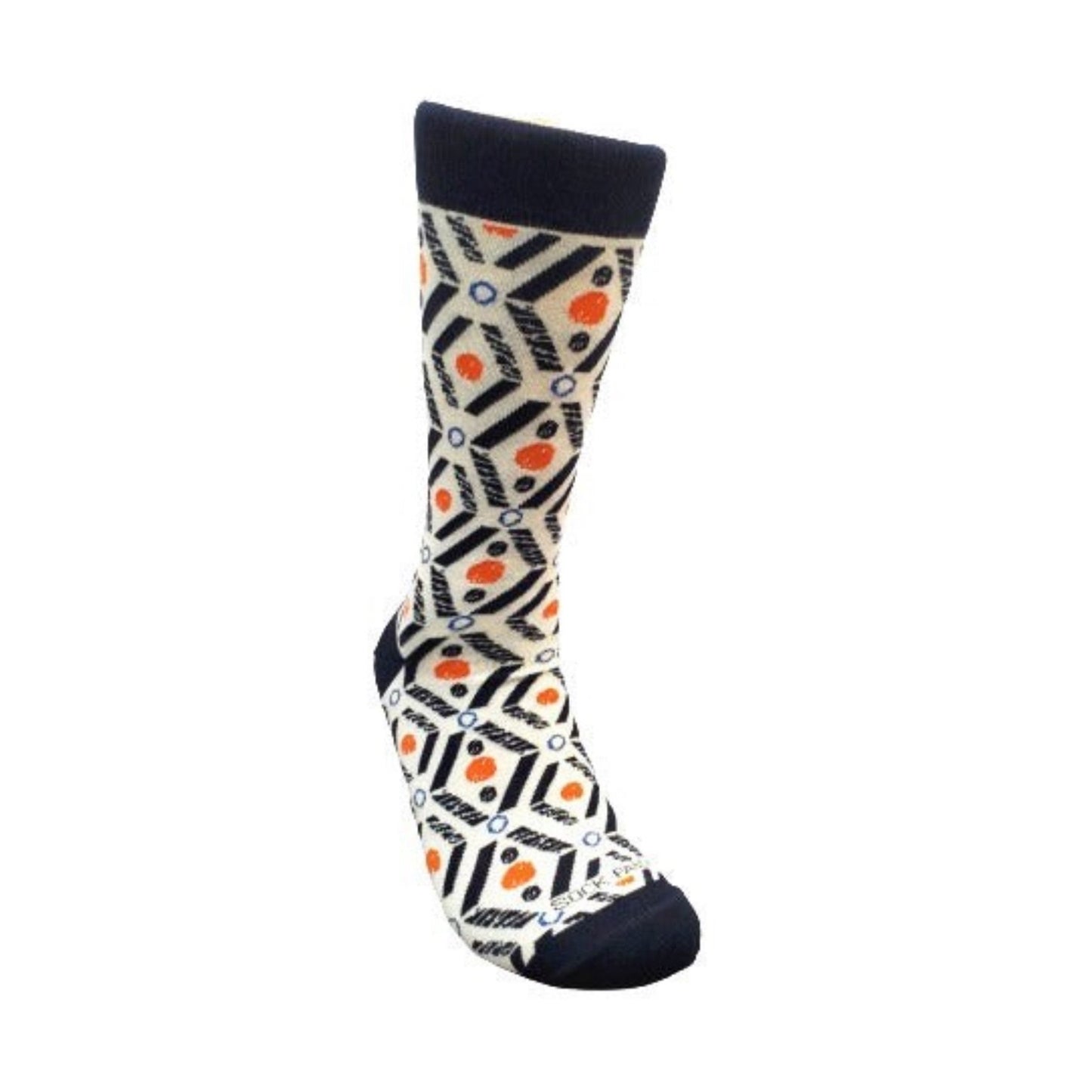 Salmon and Navy Blue Patterned Socks (Adult Large - Men's Shoe Sizes 8 - 12) from the Sock Panda