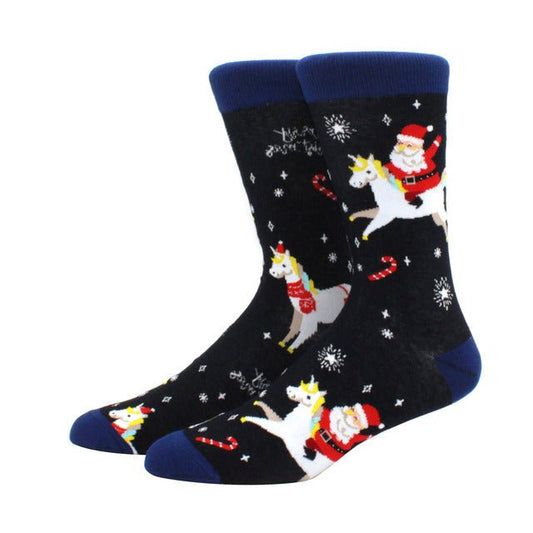 Santa Claus Riding a Unicorn Socks (Adult Large - Men's Shoe Sizes 8 - 12)