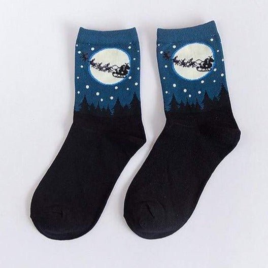 Santa Claus Riding by the Moon Socks (Adult Medium - Women's Shoe Sizes 5 - 10)