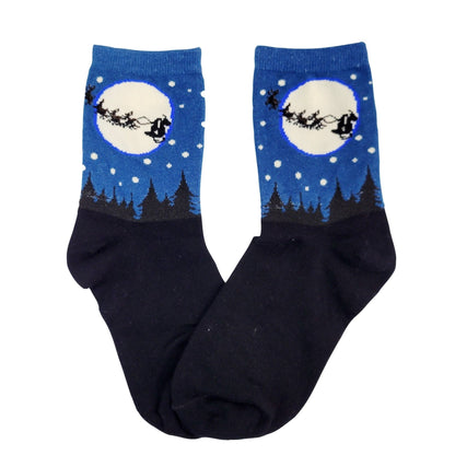 Santa Claus Riding by the Moon Socks (Adult Medium - Women's Shoe Sizes 5 - 10)