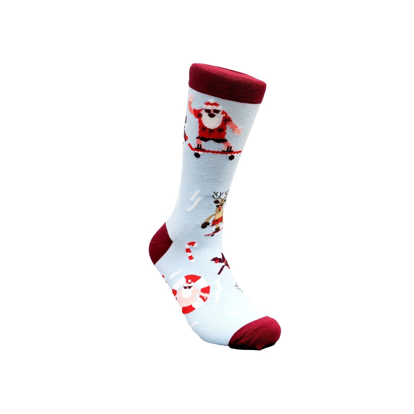 Santa Claus Skateboarding Socks (Adult Large - Men's Shoe Sizes 8 - 12)