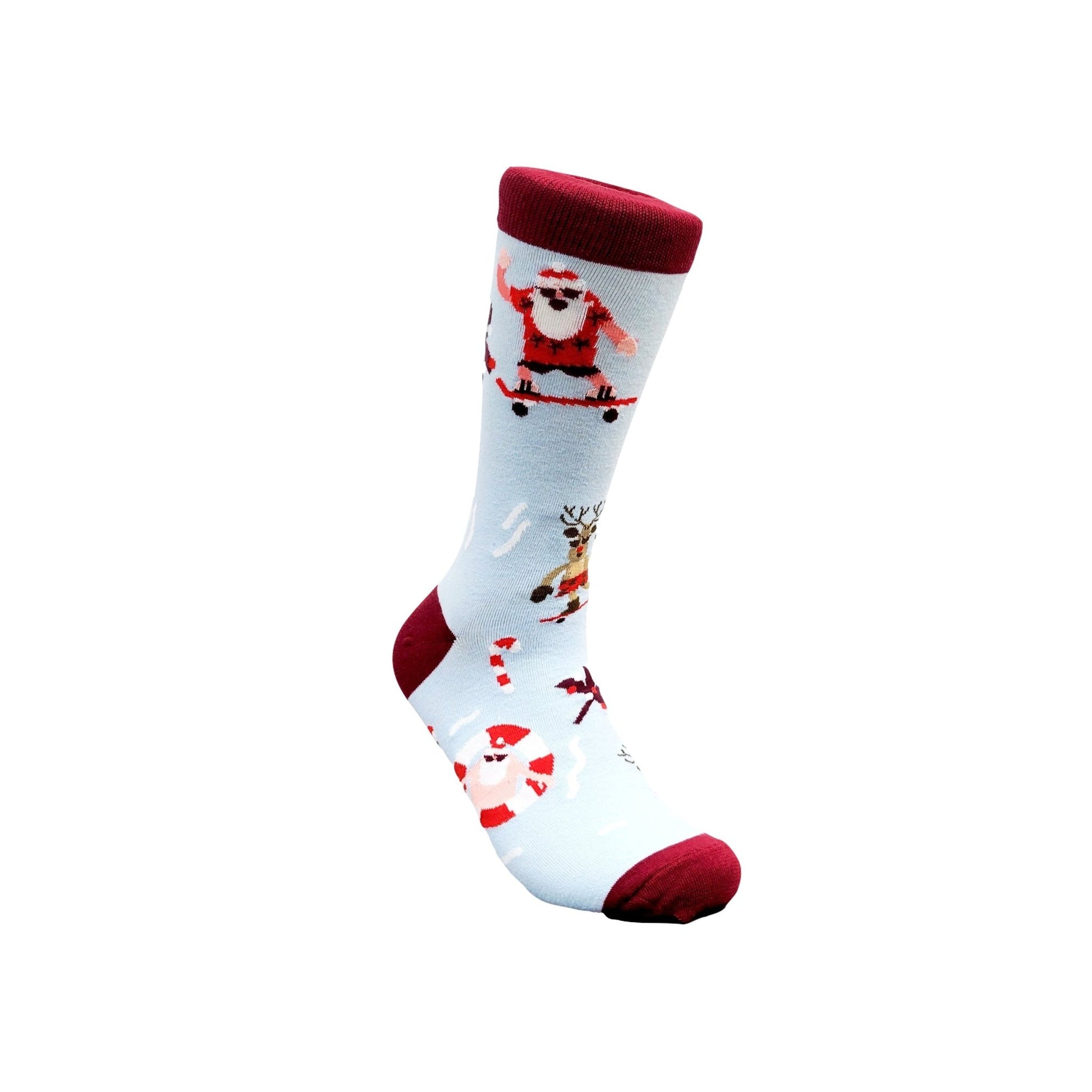 Santa Claus Skateboarding Socks (Adult Large - Men's Shoe Sizes 8 - 12)