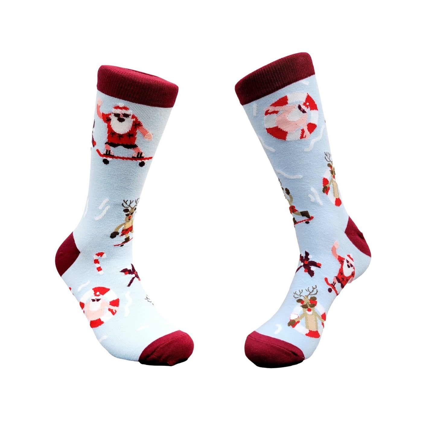Santa Claus Skateboarding Socks (Adult Large - Men's Shoe Sizes 8 - 12)