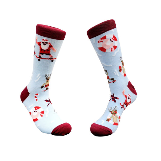 Santa Claus Skateboarding Socks (Adult Large - Men's Shoe Sizes 8 - 12)