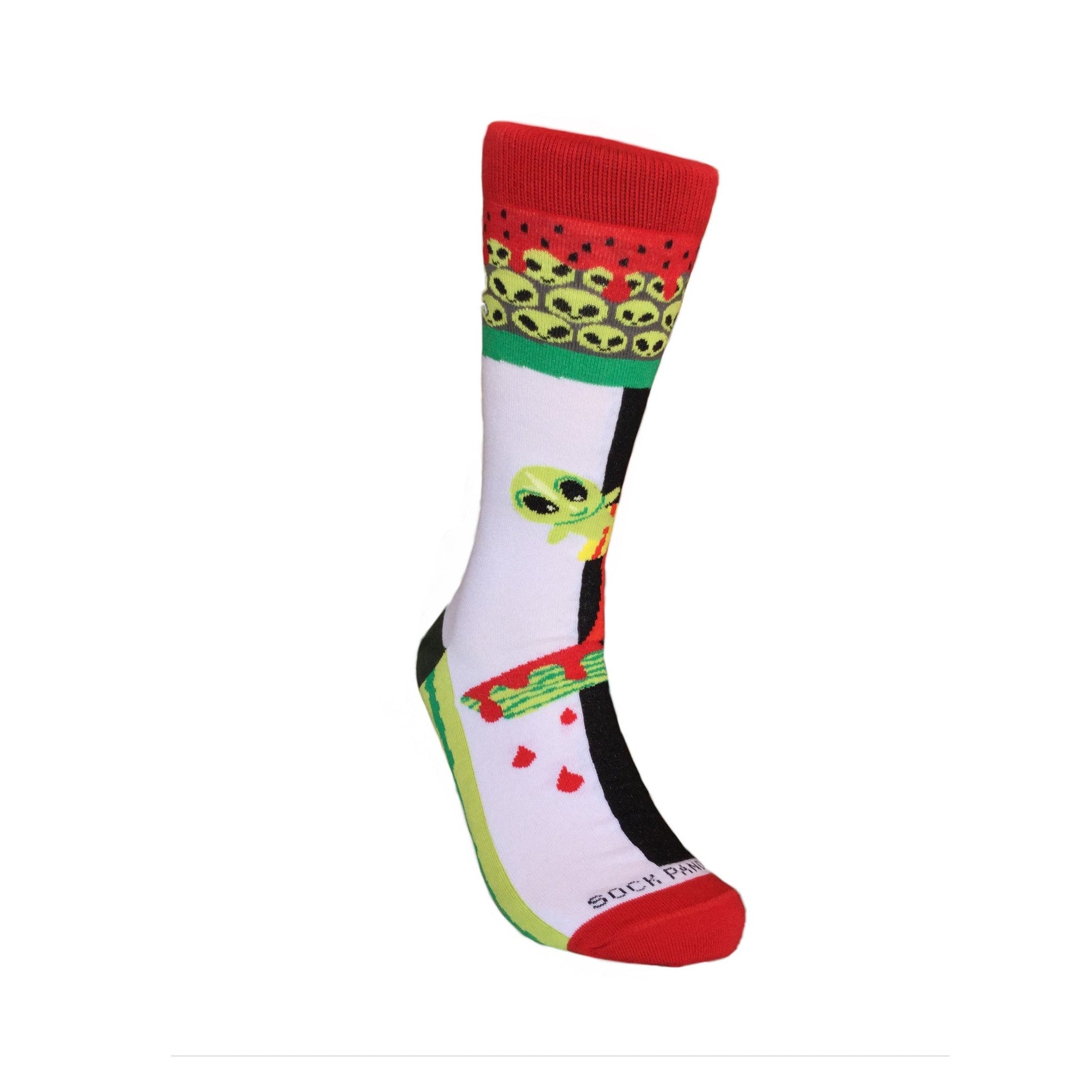 Skater Alien on a Half Pike Watermelon Socks (Adult Large - Men's Shoe Sizes 8 - 12)