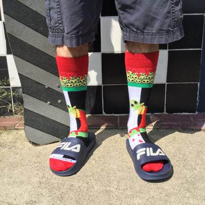 Skater Alien on a Half Pike Watermelon Socks (Adult Large - Men's Shoe Sizes 8 - 12)