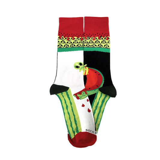 Skater Alien on a Half Pike Watermelon Socks (Adult Large - Men's Shoe Sizes 8 - 12)