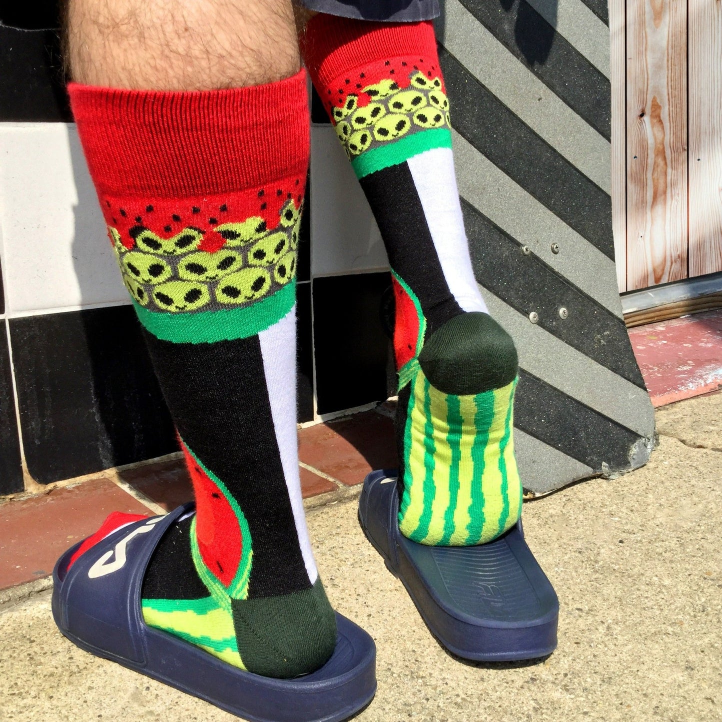 Skater Alien on a Half Pike Watermelon Socks (Adult Large - Men's Shoe Sizes 8 - 12)