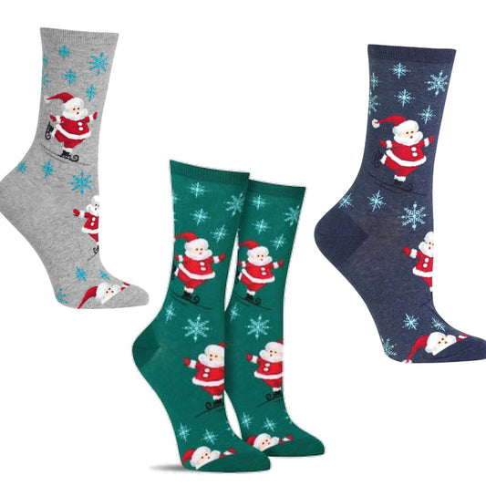 Skating Santa Crew Socks (Adult Medium - Women's Shoe Sizes 5 - 10)