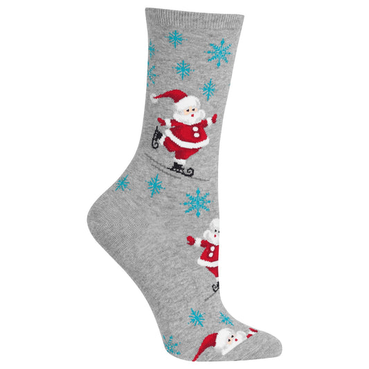 Skating Santa Crew Socks (Adult Medium - Women's Shoe Sizes 5 - 10)