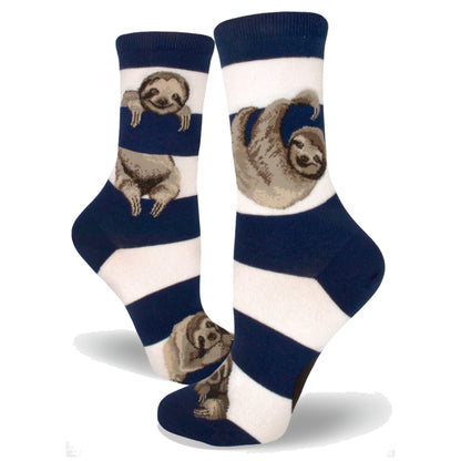 Sloth Stripe Crew Socks (Adult Medium - Women's Shoe Sizes 5 - 10)