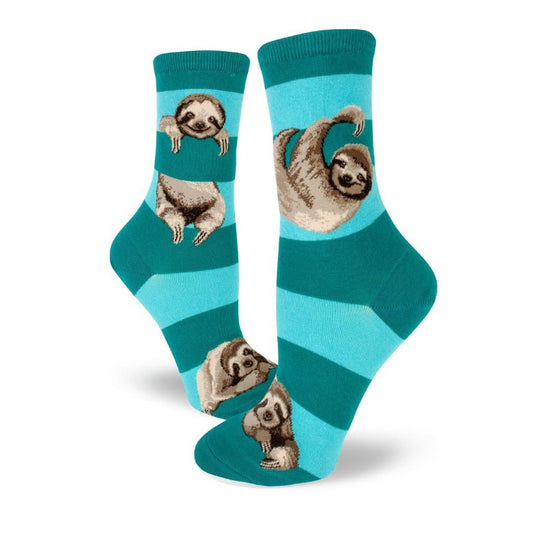 Sloth Stripe Crew Socks (Adult Medium - Women's Shoe Sizes 5 - 10)