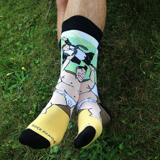 Sumo Man Tossing Business Office Man from Cubicle Socks - Sock Panda
