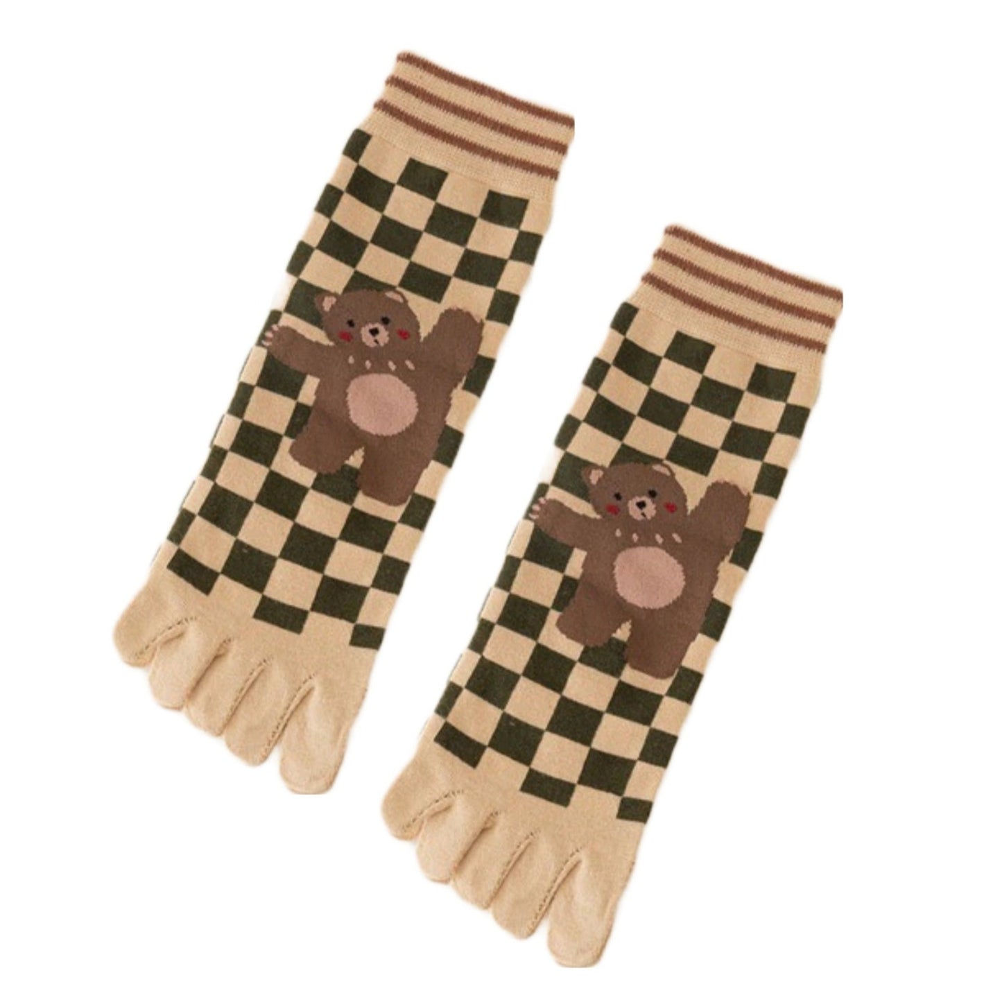 Teddy Bear Checker Pattern Toe Socks (Adult Medium - Women's Shoe Sizes 5 - 10)