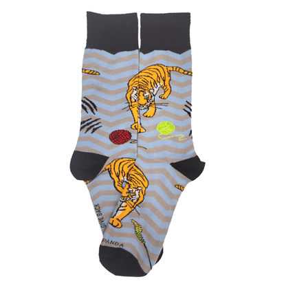 Tiger Playing with Toys Socks from the Sock Panda (Adult Large - Men's Shoe Sizes 8 - 12)