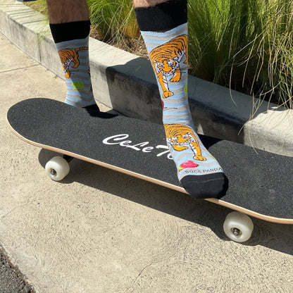 Tiger Playing with Toys Socks from the Sock Panda (Adult Large - Men's Shoe Sizes 8 - 12)
