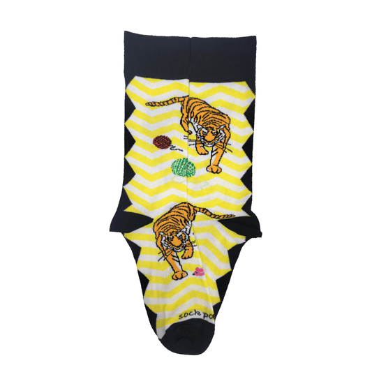 Tiger Playing with Toys Socks from the Sock Panda (Adult Medium - Women's Shoe Sizes 5 - 10)