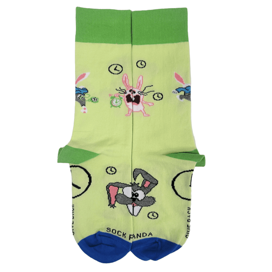 Time Bunny Rabbit Socks from the Sock Panda (Adult Small - Shoe Sizes 2 - 5)