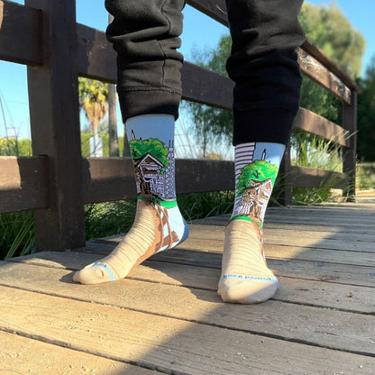 Treehouse in the City Socks from the Sock Panda (Adult Large - Men's Shoe Sizes 8 - 12)