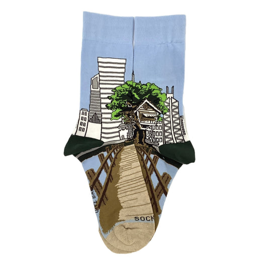 Treehouse in the City Socks from the Sock Panda (Adult Small - Shoe Sizes 2 - 5)