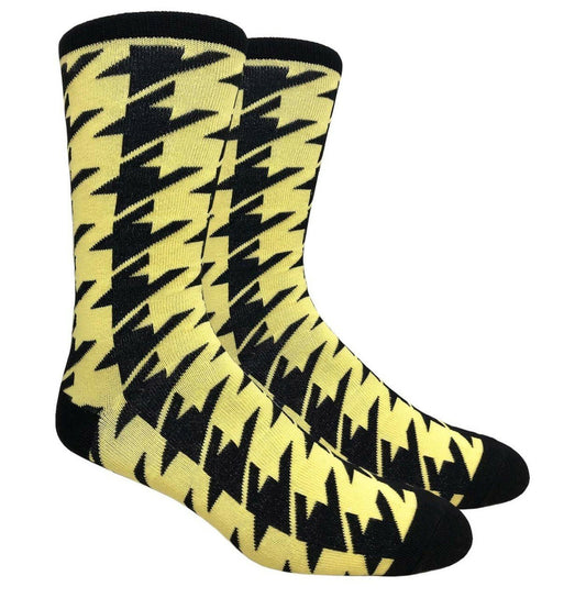 Yellow and Black Houndstooth Dress Socks (Adult Large - Men's Shoe Sizes 8 - 12)