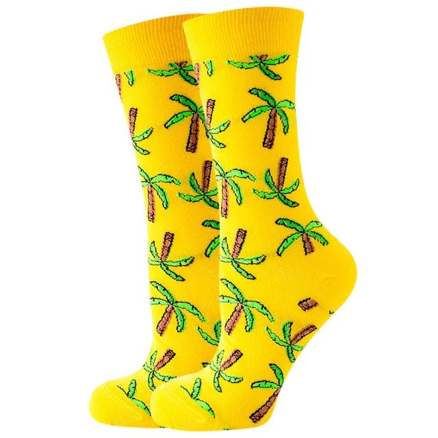 Yellow Palm Tree Socks (Adult Medium - Women's Shoe Sizes 5 - 10)