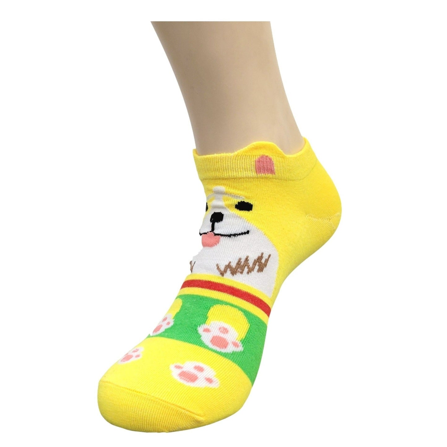 Yellow Puppy Dog Ankle Socks (Adult Medium - Women's Shoe Sizes 5 - 10)